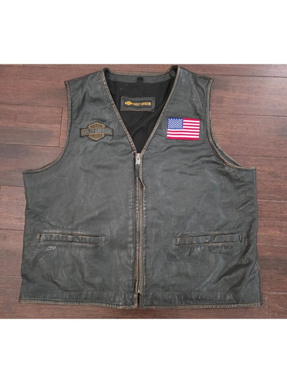 Harley-Davidson Leather Motorcycle Biker Vest 3XL Alabama Patches USA Flag